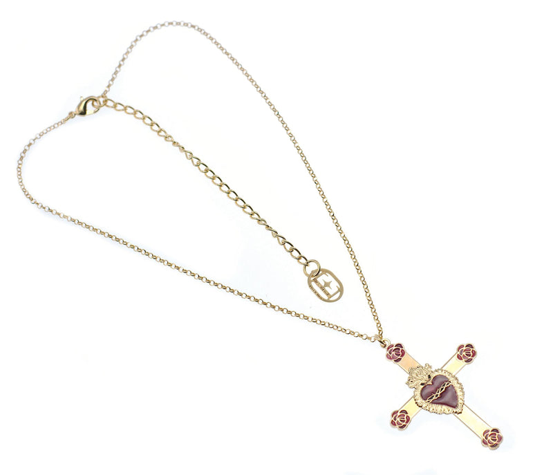 Girocollo + croce con rose e sacro cuore